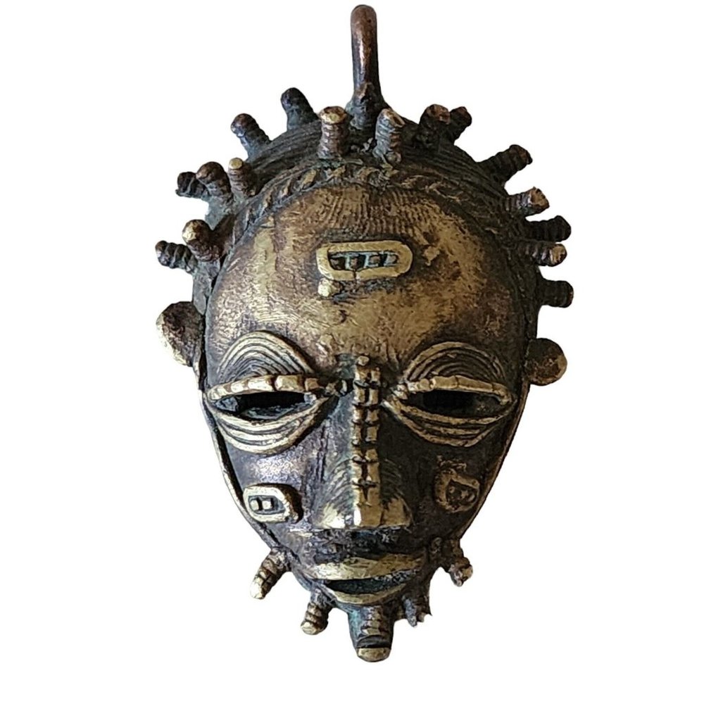 Vintage West Africa Bronze Face Mask Pendant